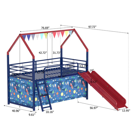 Jack - House Loft Bed With Slide And Curtain Set - view 35