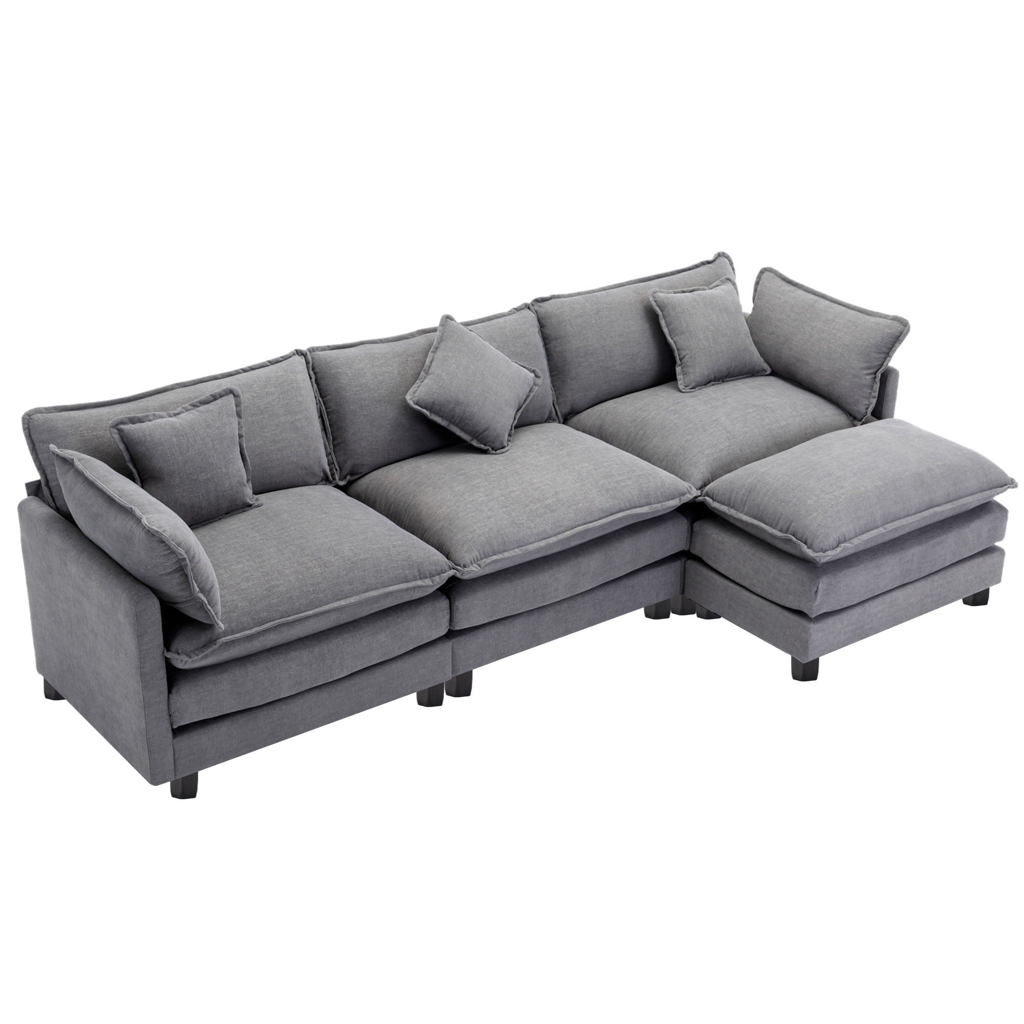 L-Shape Chenille Upholstered Sofa For Living Room Modern Luxury Sofa Couch With Ottoman And 5 Pillows For Living Room