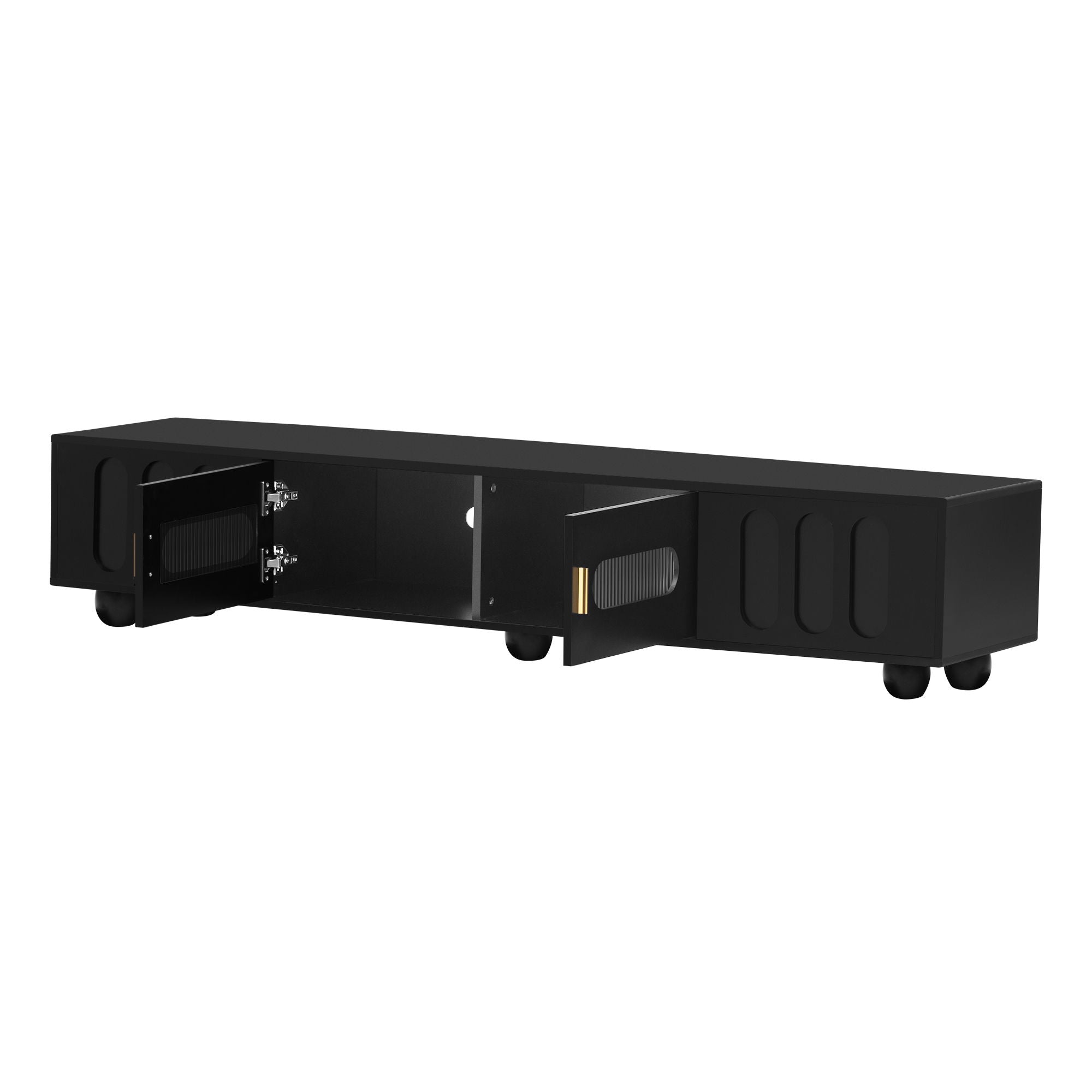 Modern TV Stand For TVs Up To 80", Entertainment Center With Glass Door, 2 Drawers And Cabinets, Wood TV Storage Cabinet With Solid Wood Legs And Metal Handles For Living Room