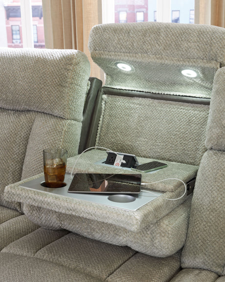 WhipLash - Sisal - Power Reclining Sofa With Adj Headrest by Signature Design by Ashley® | Bel Furniture