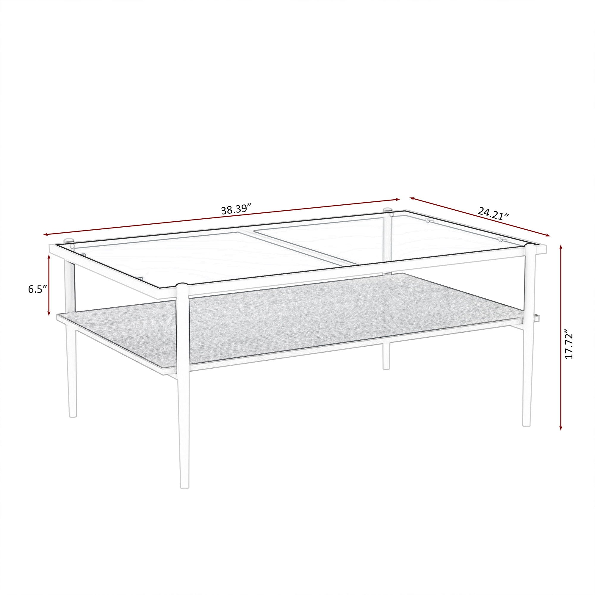 Rectangle Coffee Table With Tempered Glass Top And White Legs, Modern Table For Living Room