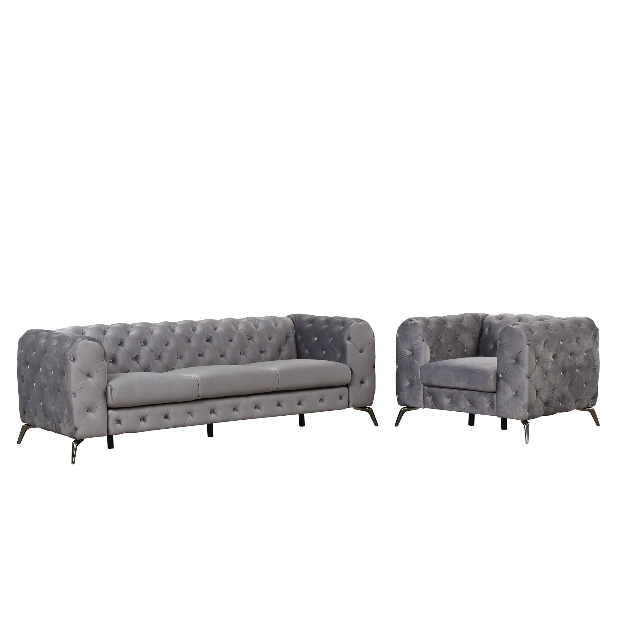 3 Piece Sofa Sets Modern With Sturdy Metal Legs, Velvet Upholstered Couches Sets Including Three Seat Sofa, Loveseat And Single Chair For Living Room Furniture Set