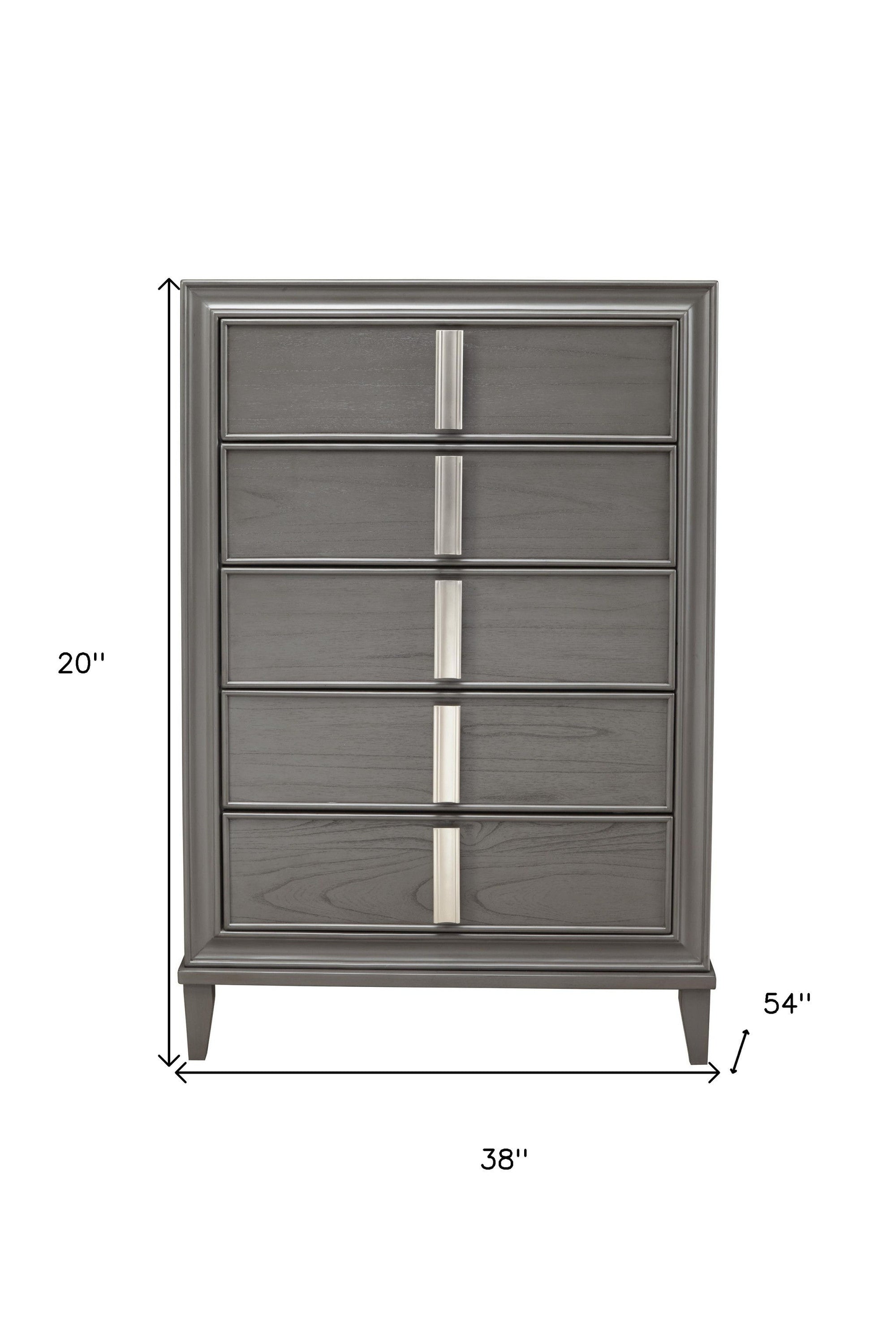 Solid Wood Five Drawer Chest - Gray