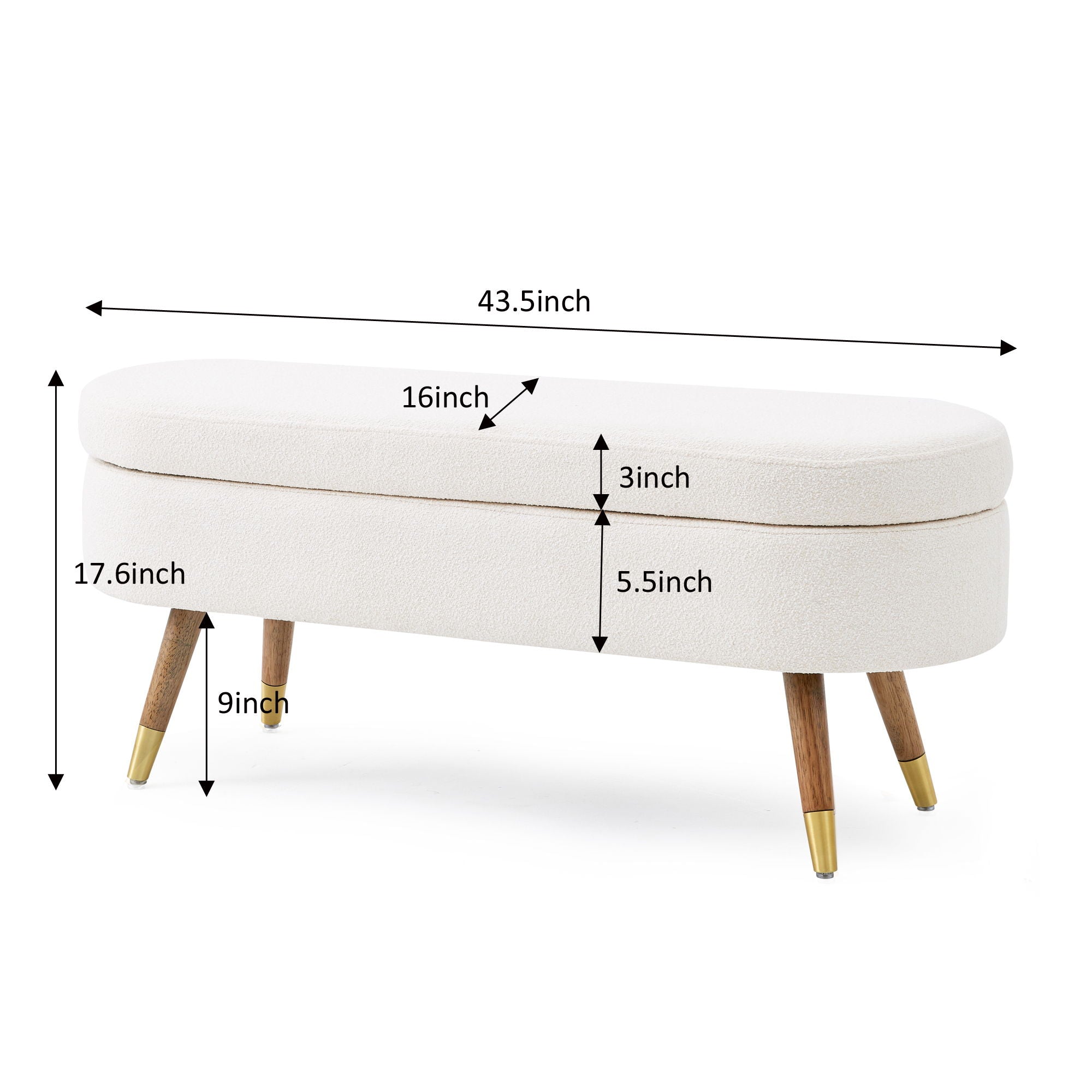 Storage Bench Upholstered Boucle Ottoman With Golden Metal Legs End Of Bed Bench For Bedroom, Living Room, Entryway, Bed Side