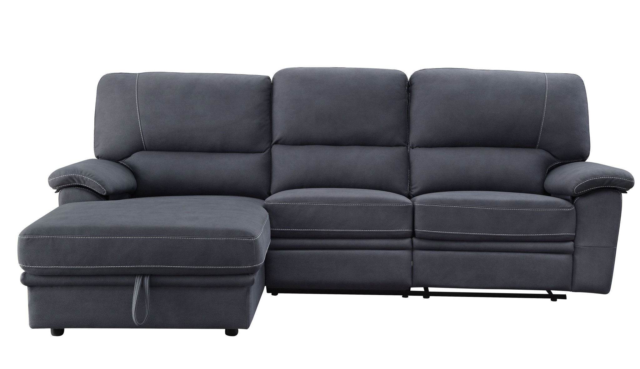 Polyester Reclining L Shaped Three Piece Sofa And Chaise Sectional - Dark Gray