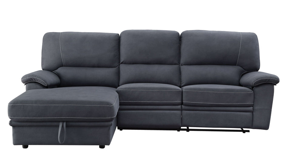 Polyester Reclining L Shaped Three Piece Sofa And Chaise Sectional - Dark Gray