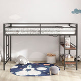 Adam - Junior Twin Loft Bunk Bed With Cinnamon Wood Shelf - Black by House & Home Furniture | Bel Furniture