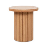 Kenzie - Fluted Pillar Round Accent Side Table - Light Natural Brown