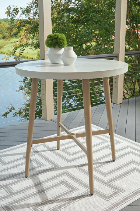Seton Creek - Round Bar Table With Umbrella Option - Beige - view 3