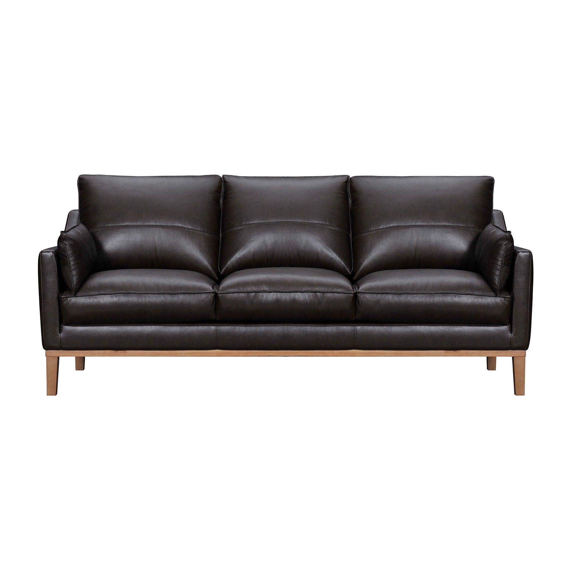 Leather Sofa And Toss Pillows With Brown Legs - Dark Brown