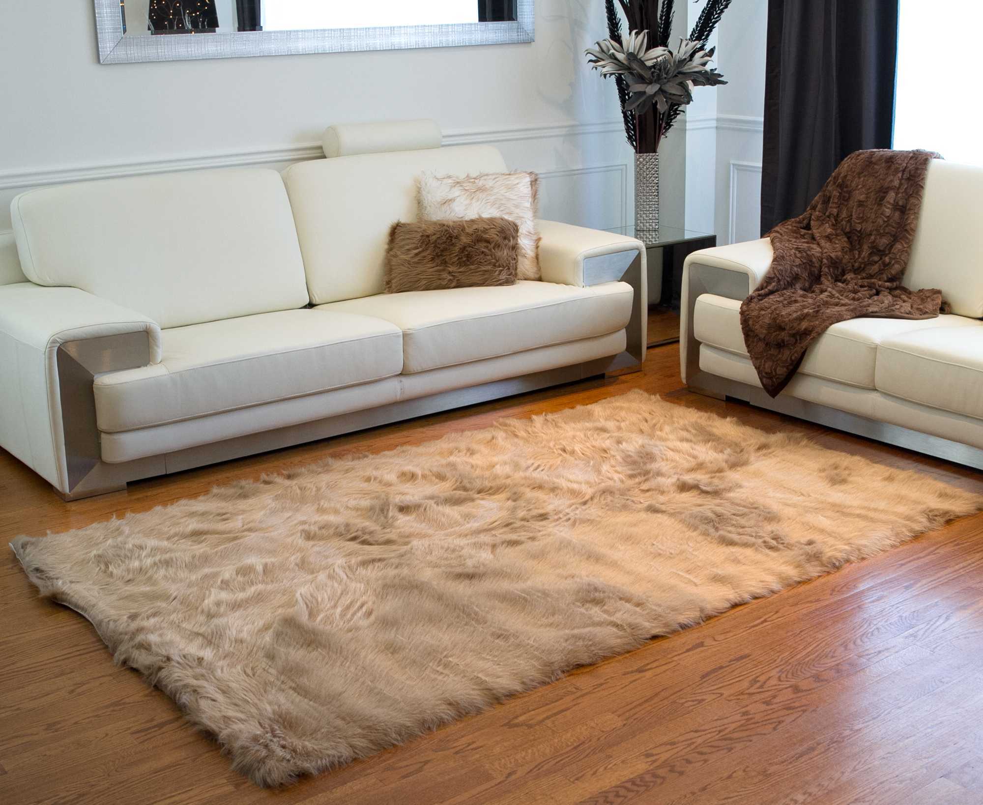 Short Hair Sheepskin Stump Pouf - White