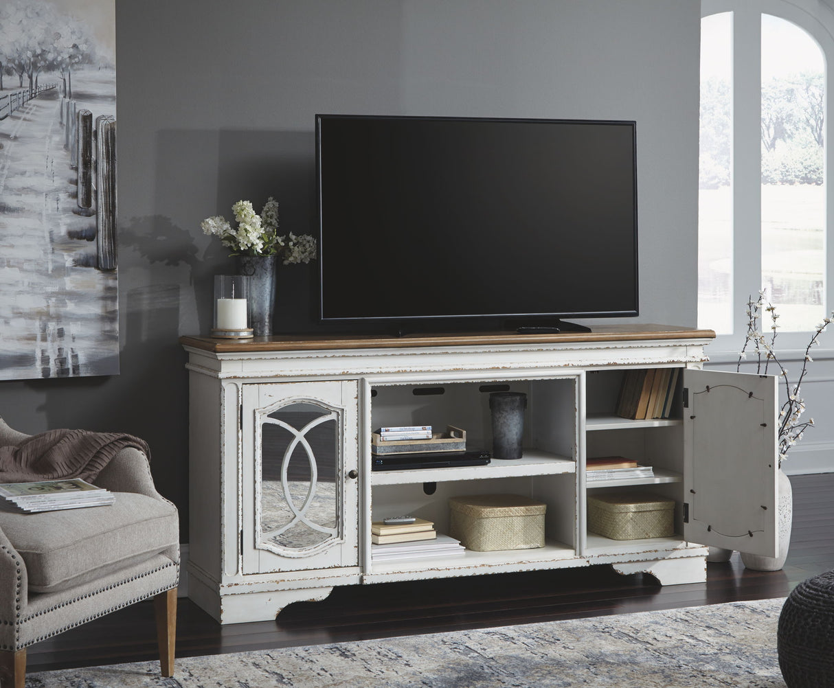 Realyn - XL TV Stand w/Fireplace Option - Chipped White