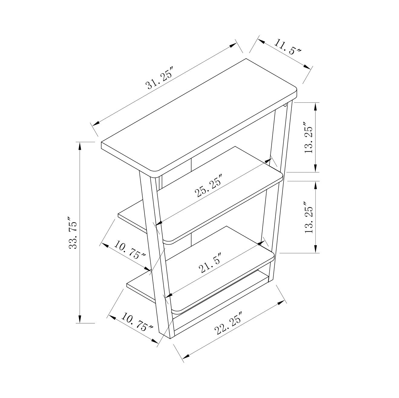 Contemporary Console Table With Three Open Shelves - White / Light Brown