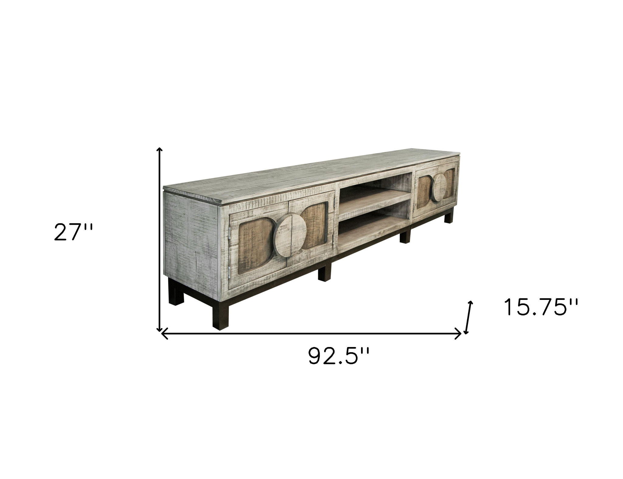 Solid Wood Cabinet Enclosed Storage Distressed TV Stand - White