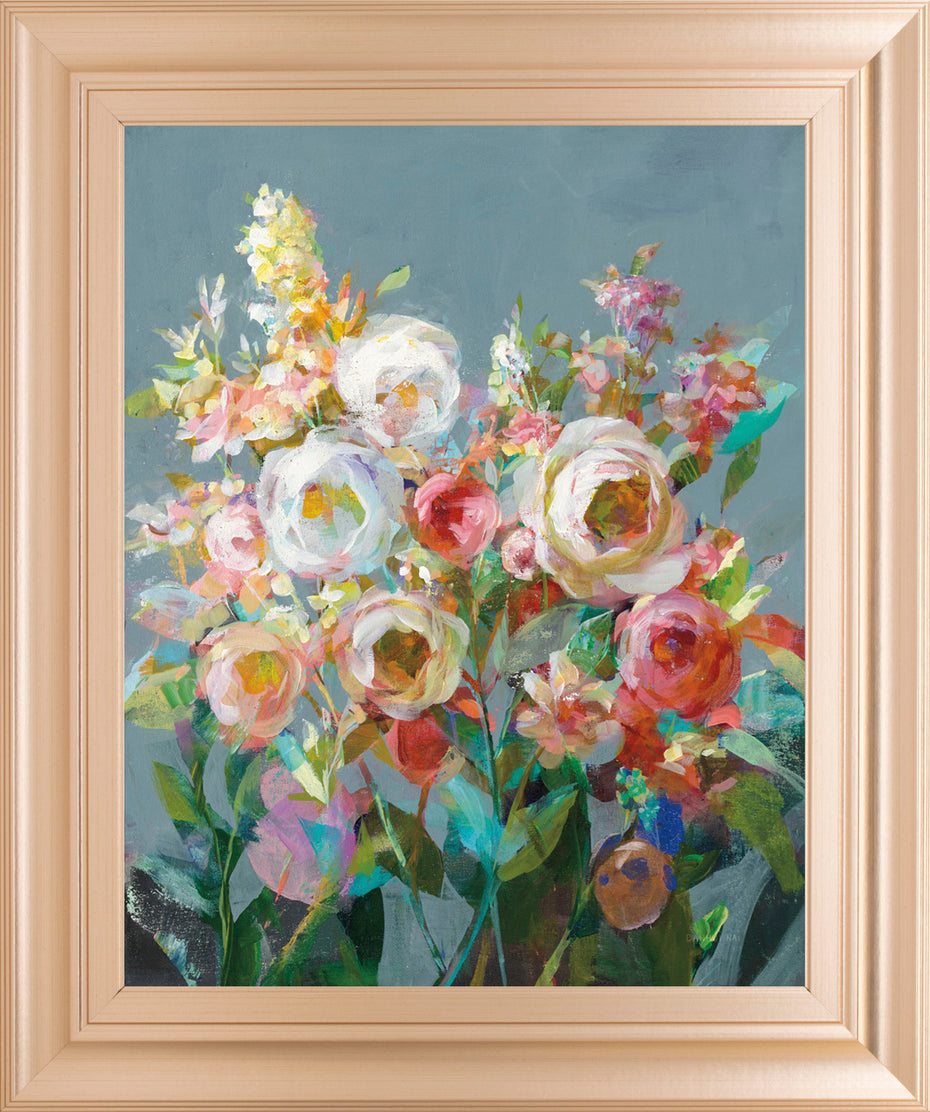 Joy Of The Garden I By Danhui Nai - Framed Print Wall Art - Light Blue