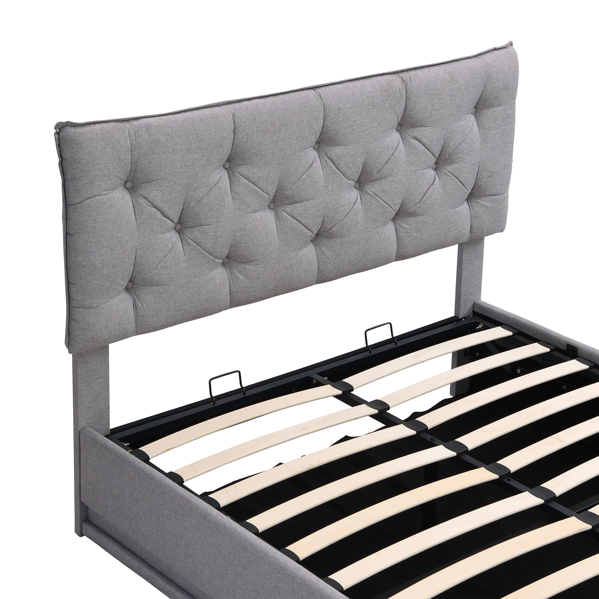 Upholstered Bed With Hydraulic Storage System And LED Light, Modern Platform Bed With Button-Tufted Design Headboard