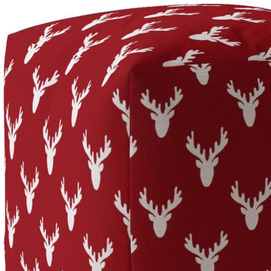 Cotton Stag, Pouf Cover - Red / White