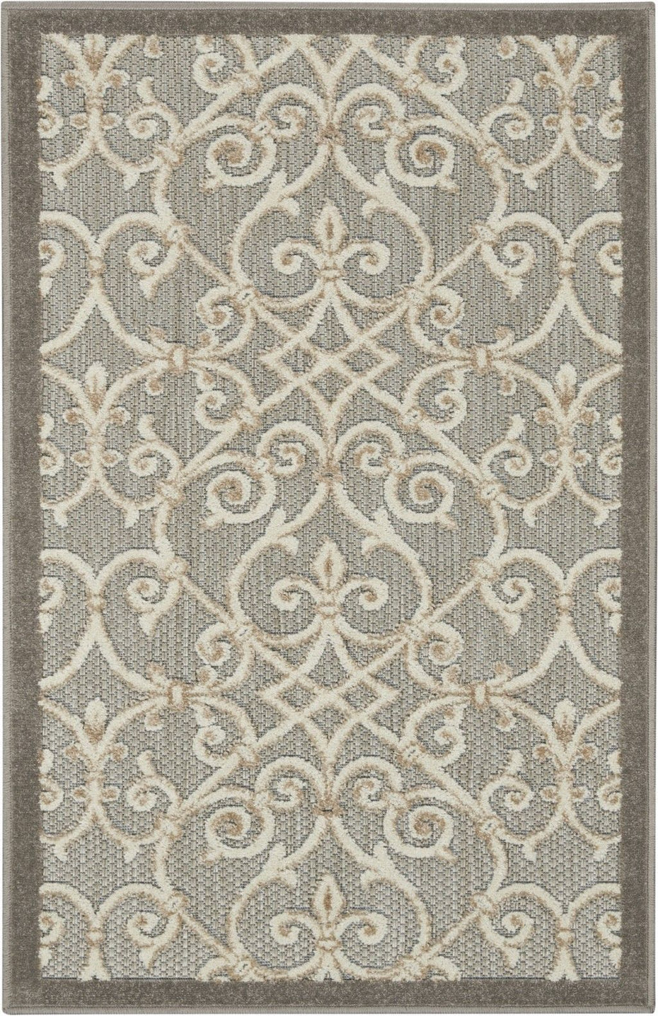 3' X 4' Floral Indoor / Outdoor Area Rug - Gray / Ivory