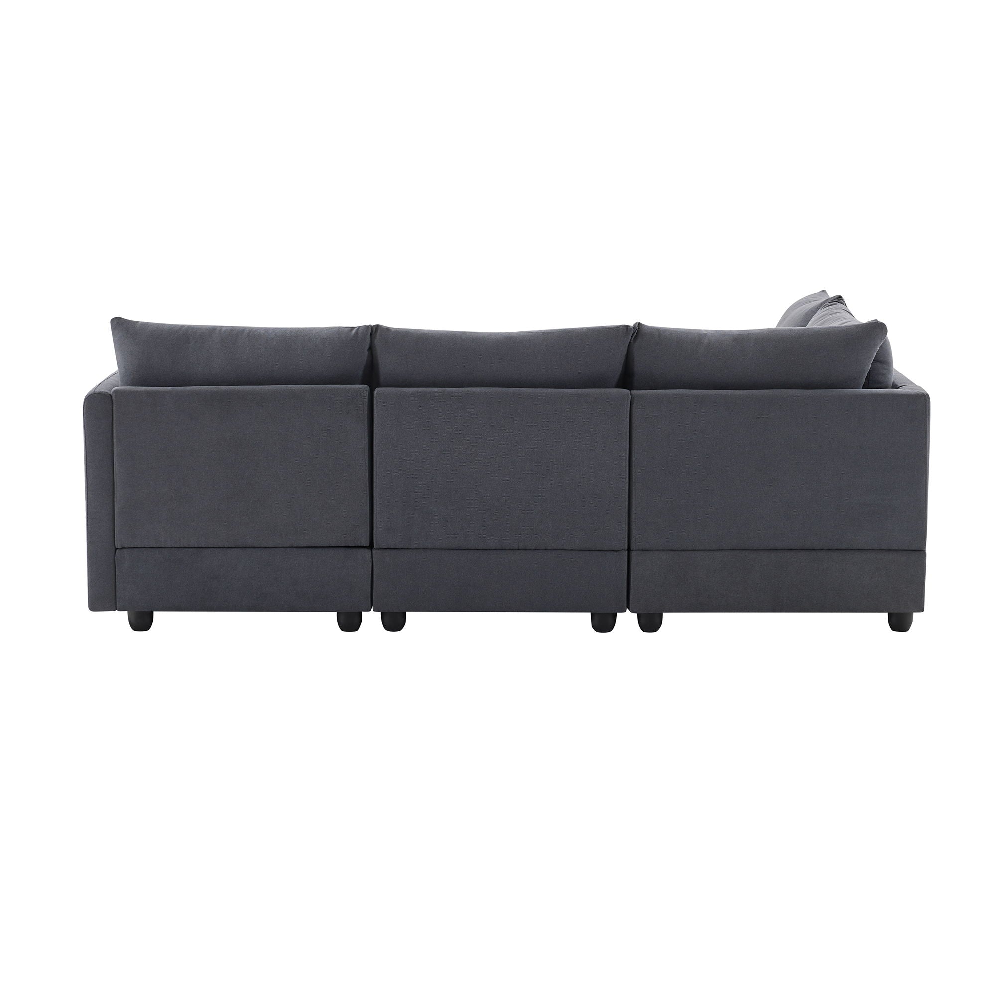 Modern Sectional Sofa With Vertical Stripes, 2 Pillows, 5 Seat Couch With Convertible Ottoman, Various Combinations, L-Shape Indoor Furniture For Living Room