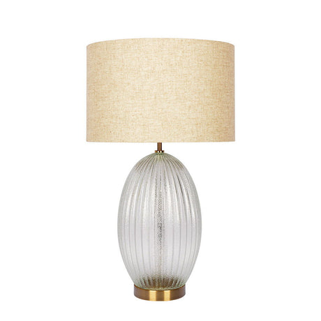 Aurora - Ribbed Lamp Base Clear Table Lamp Large Linen Shade - Beige / Clear / Gold - view 3