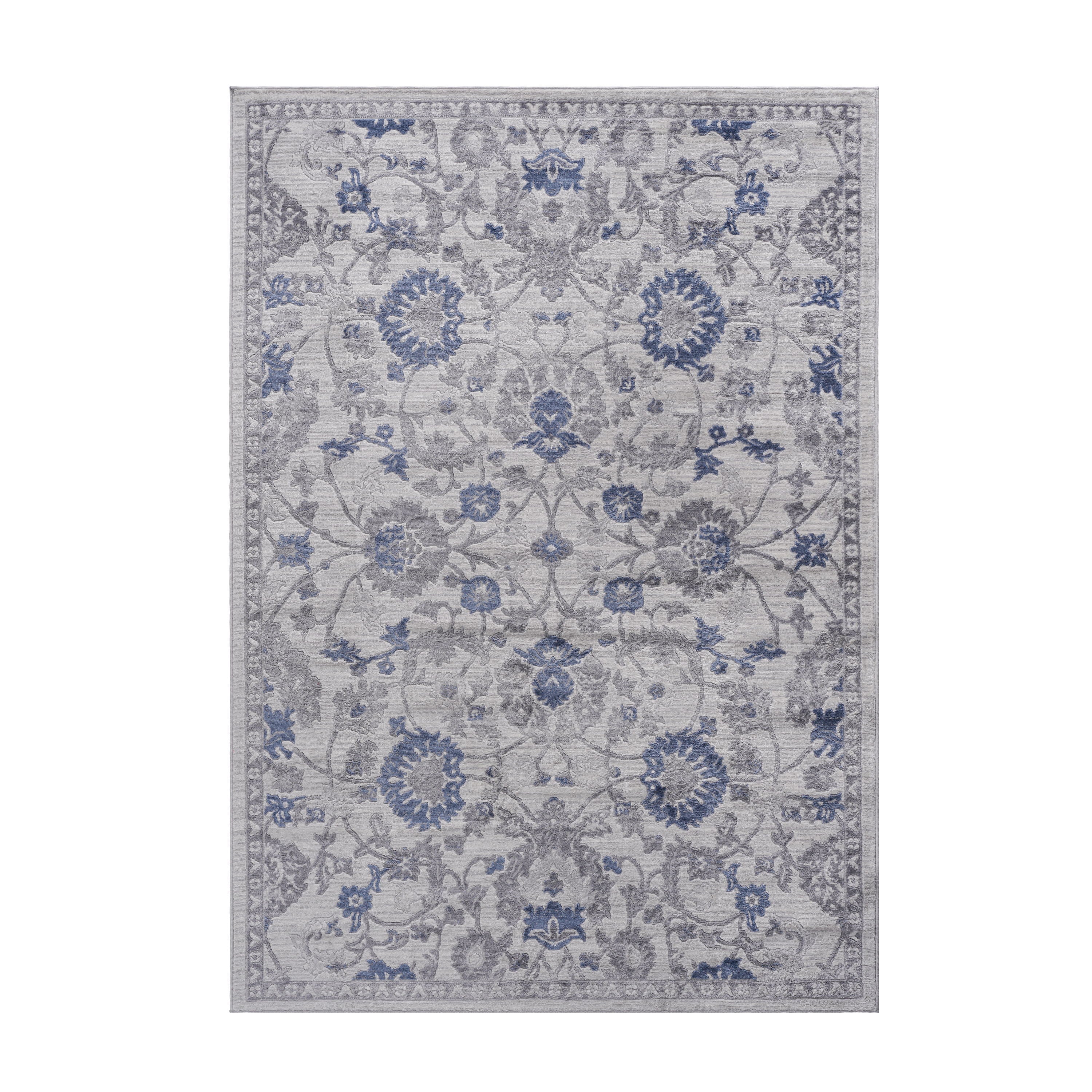 Oriental Non-Shedding Living Room Bedroom Dining Home Office Stylish And Stain Resistant Area Rug - Blue / Silver