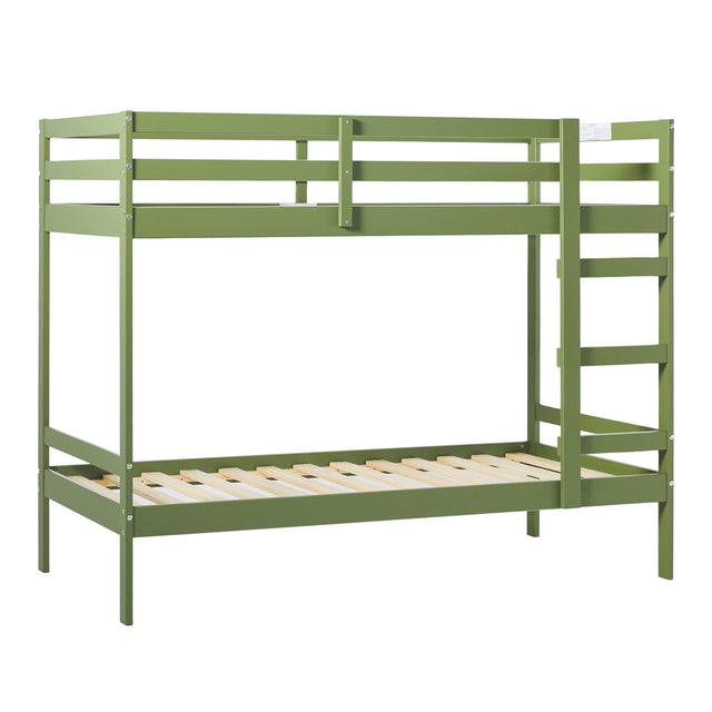 Modern Simple Solid Wood Bunk Bed Green Twin over Twin by Walker Edison | Bel Furniture