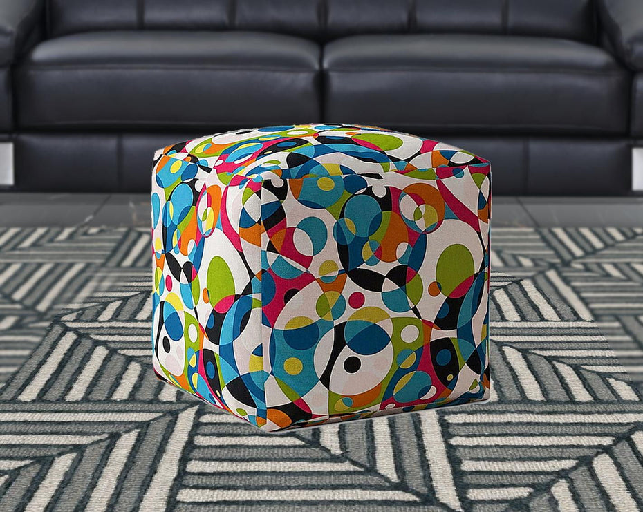 Cotton Patchwork Pouf Cover - Blue / White