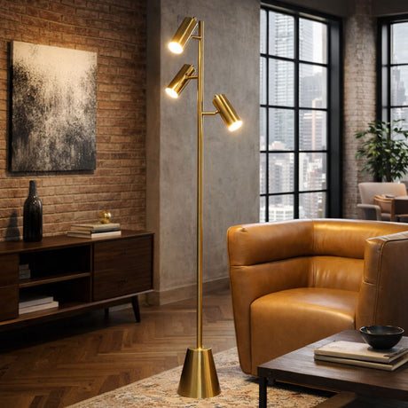 Lumina - Floor Lamp With Rotary Switch Triple Spots Cone Base - Gold - view 3