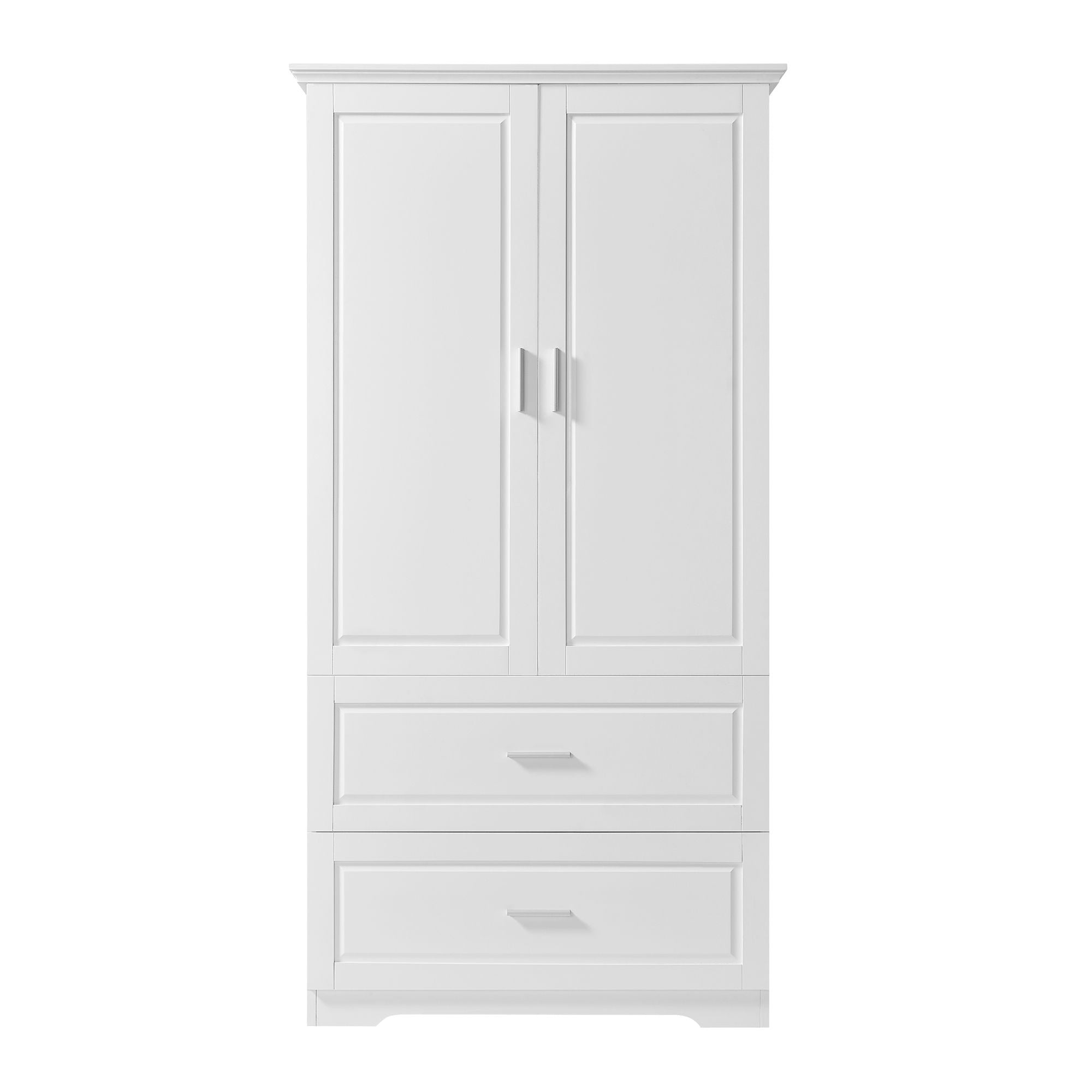 Tall Bathroom Storage Cabinet, With Two Doors And Drawers, Adjustable Shelf, MDF Board - White