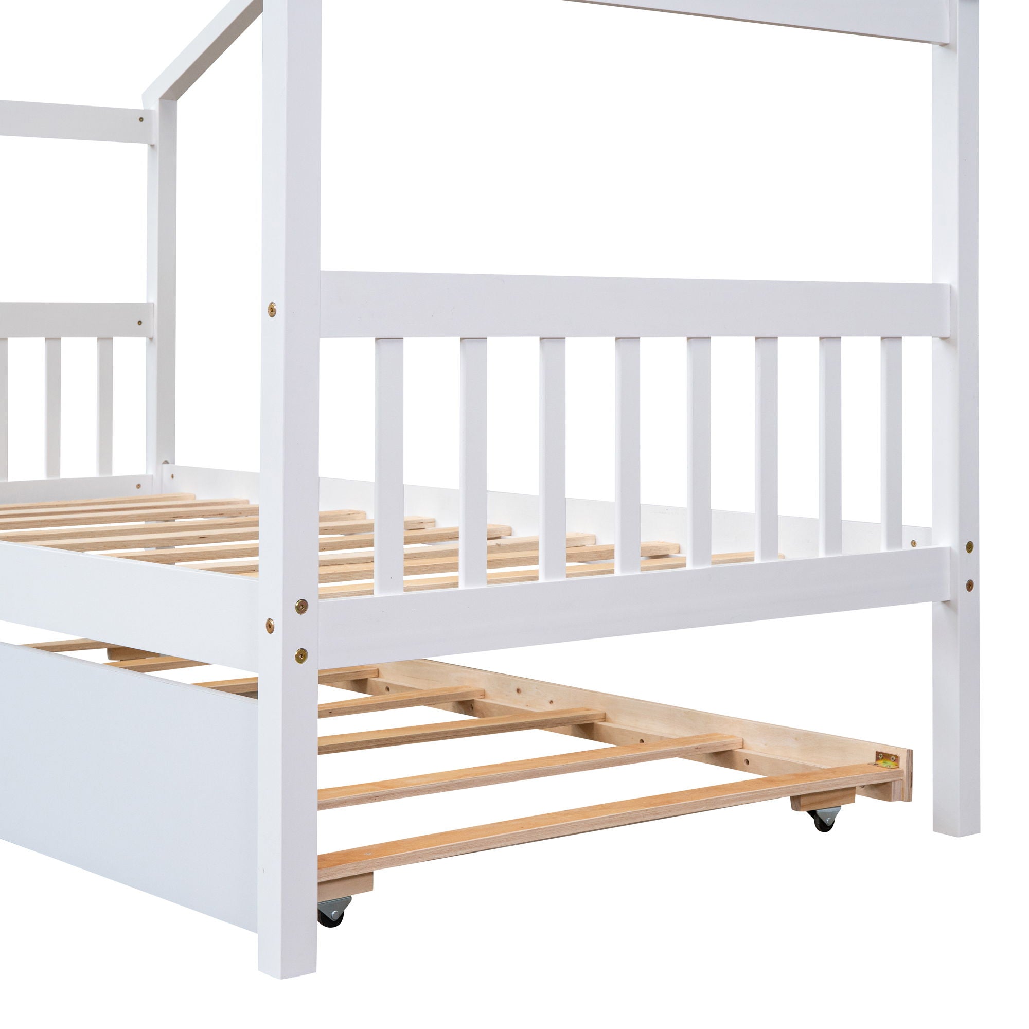 Wooden House Bed With Twin Size Trundle