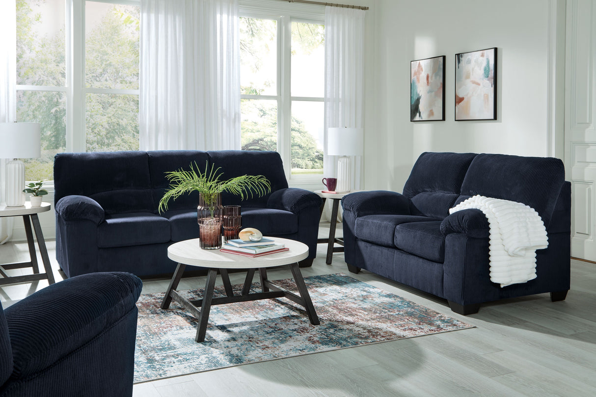 Simplejoy - Living Room Set Blue 3 Pc. Sofa, Loveseat, Rocker Recliner by Signature Design by Ashley® | Bel Furniture