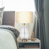 Aurora - Ribbed Lamp Base Clear Table Lamp Large Linen Shade - Beige / Clear / Gold by Ashcroft Furniture | Bel Furniture