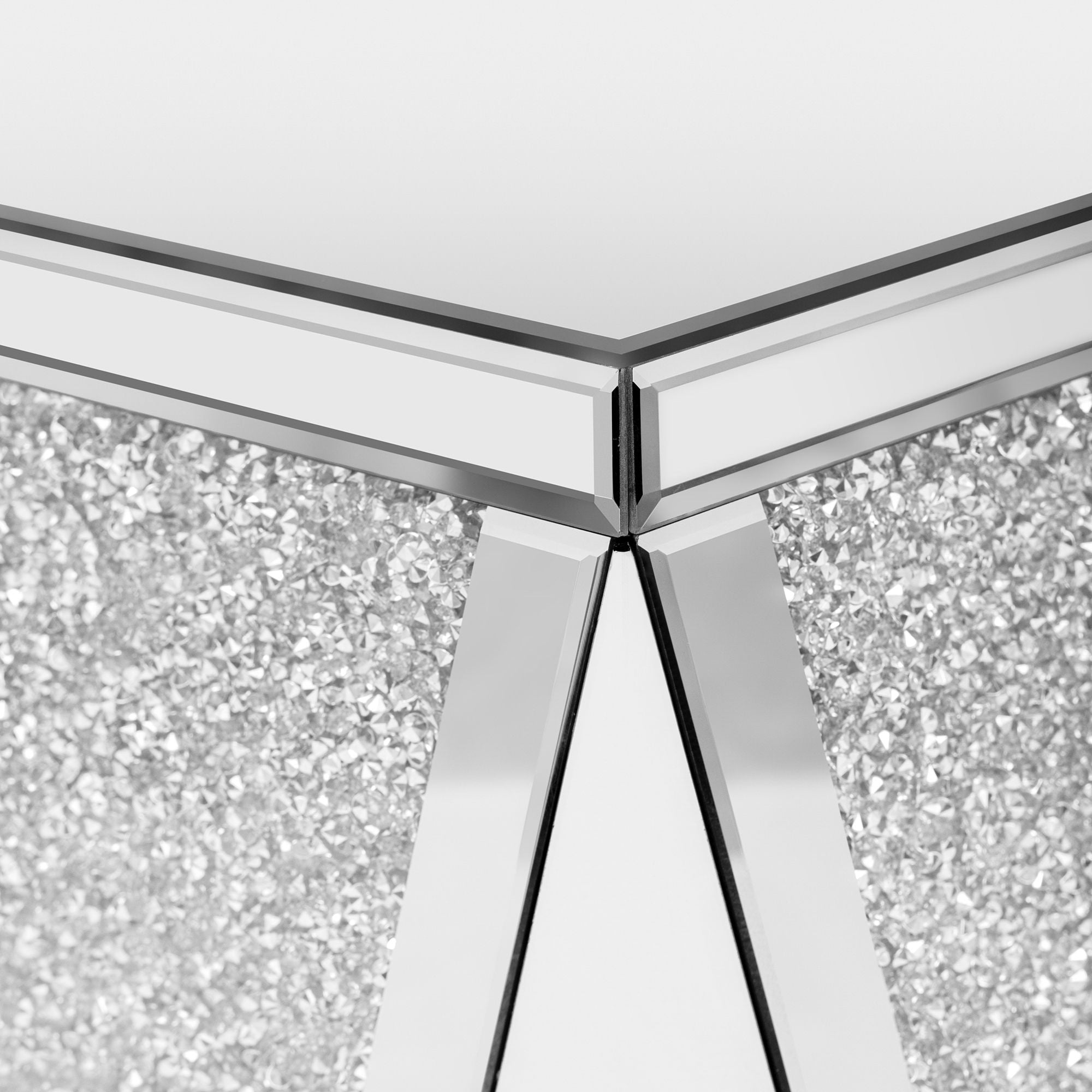 Square Mirrored End Table, Modern Side Table With Crushed Diamond For Living Room - Silver