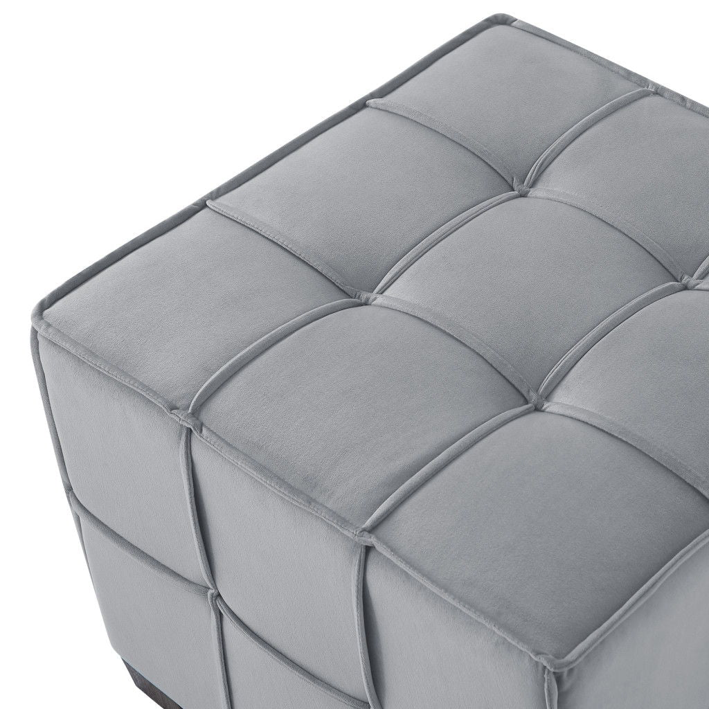 Velvet And Black Cube Ottoman - Light Gray