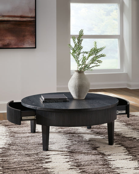 Marstream - Black - Round Cocktail Table by Signature Design by Ashley® | Bel Furniture