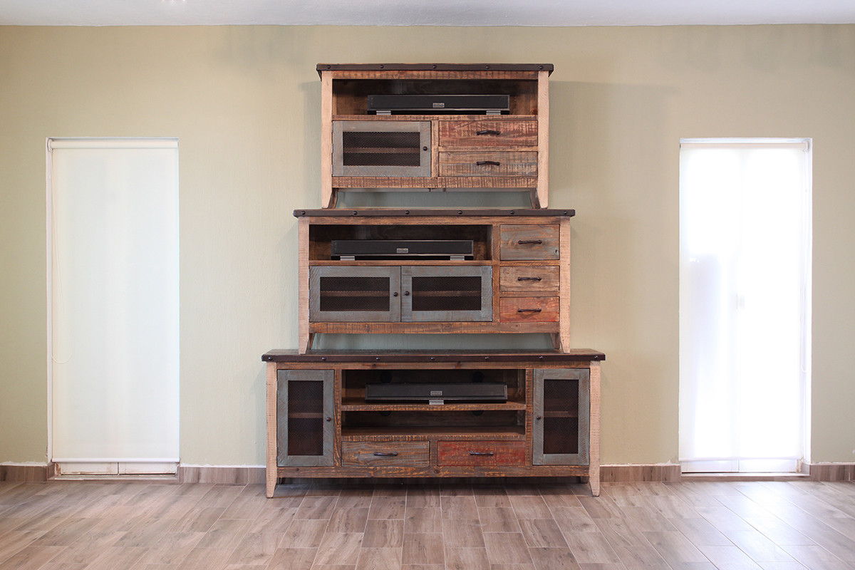 Cabinet Enclosed Storage, Distressed TV Stand - Brown