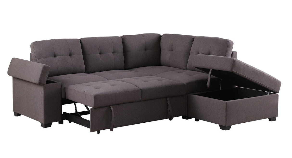 Katie - Sleeper Sectional Sofa With Storage Ottoman, Storage Arm - Brown