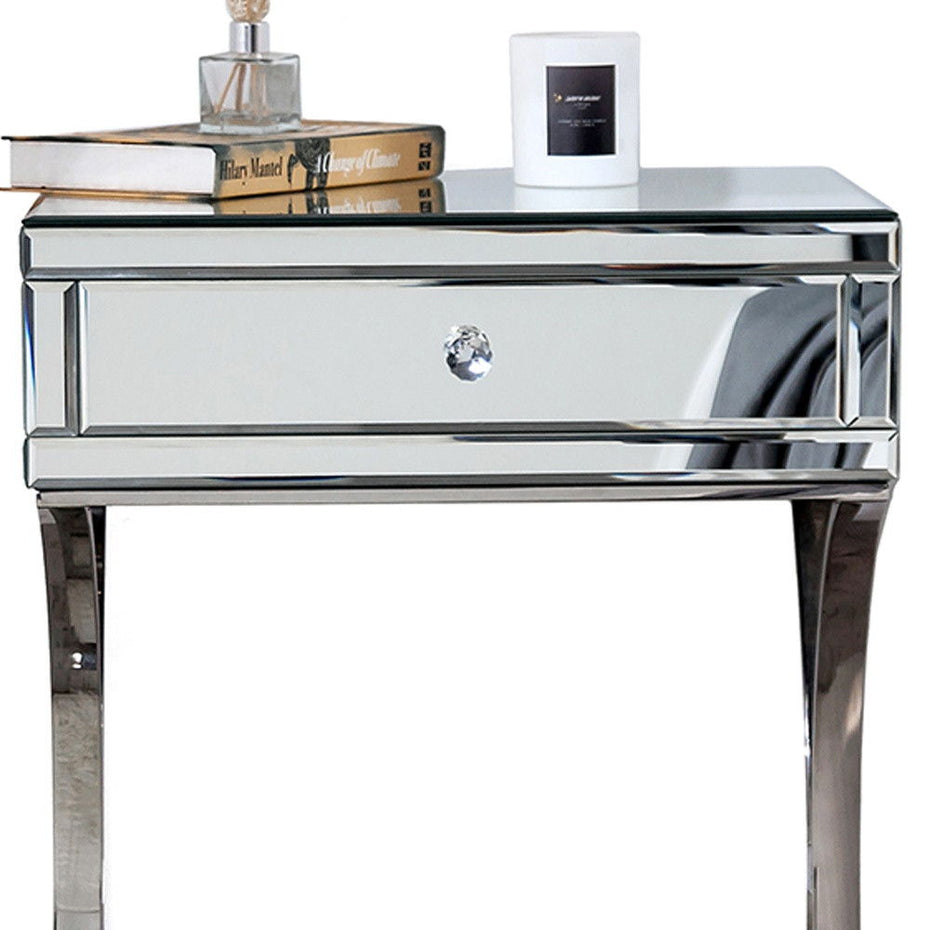 Mirrored Nightstand Drawer - Silver