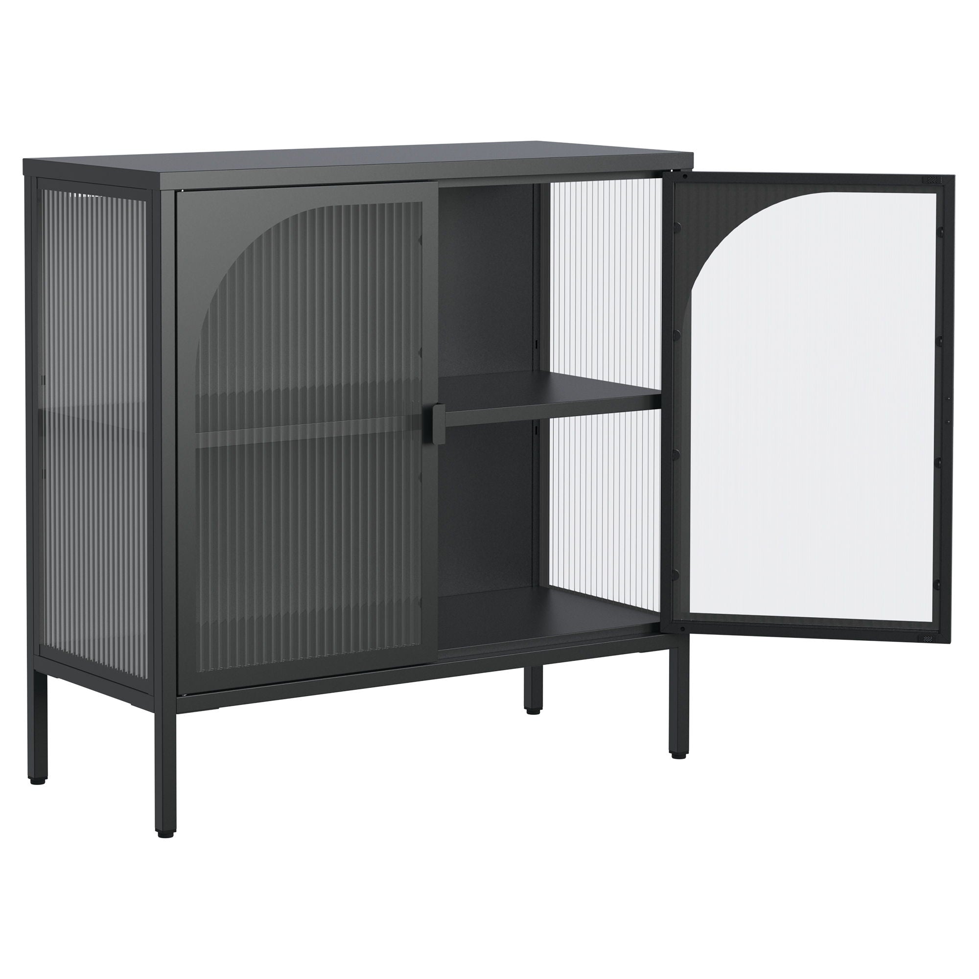 Metal Sideboard Cabinet, Accent Storage Cabinet With 2 Glass Doors, Modern Coffee Bar Cabinet With Adjustable Shelves 154 Lbs Capacity For Kitchen, Living Room And Hallway