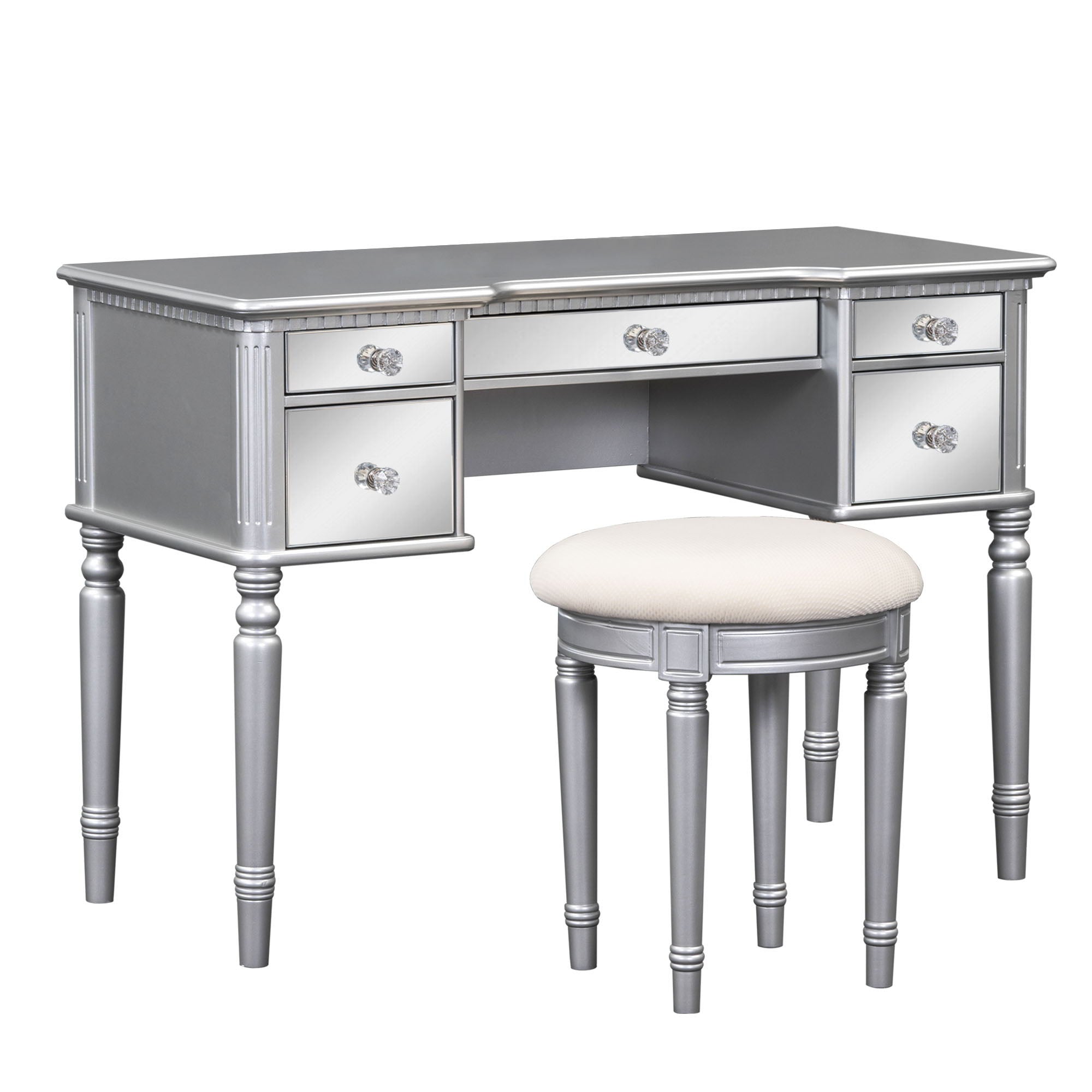 Dressing Table Set With Mirrored Drawers And Stool, Tri-Fold Mirror, Makeup Vanity Set For Bedroom