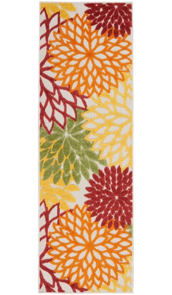 2' X 8' Floral Non Skid Indoor / Outdoor Runner Rug - Red