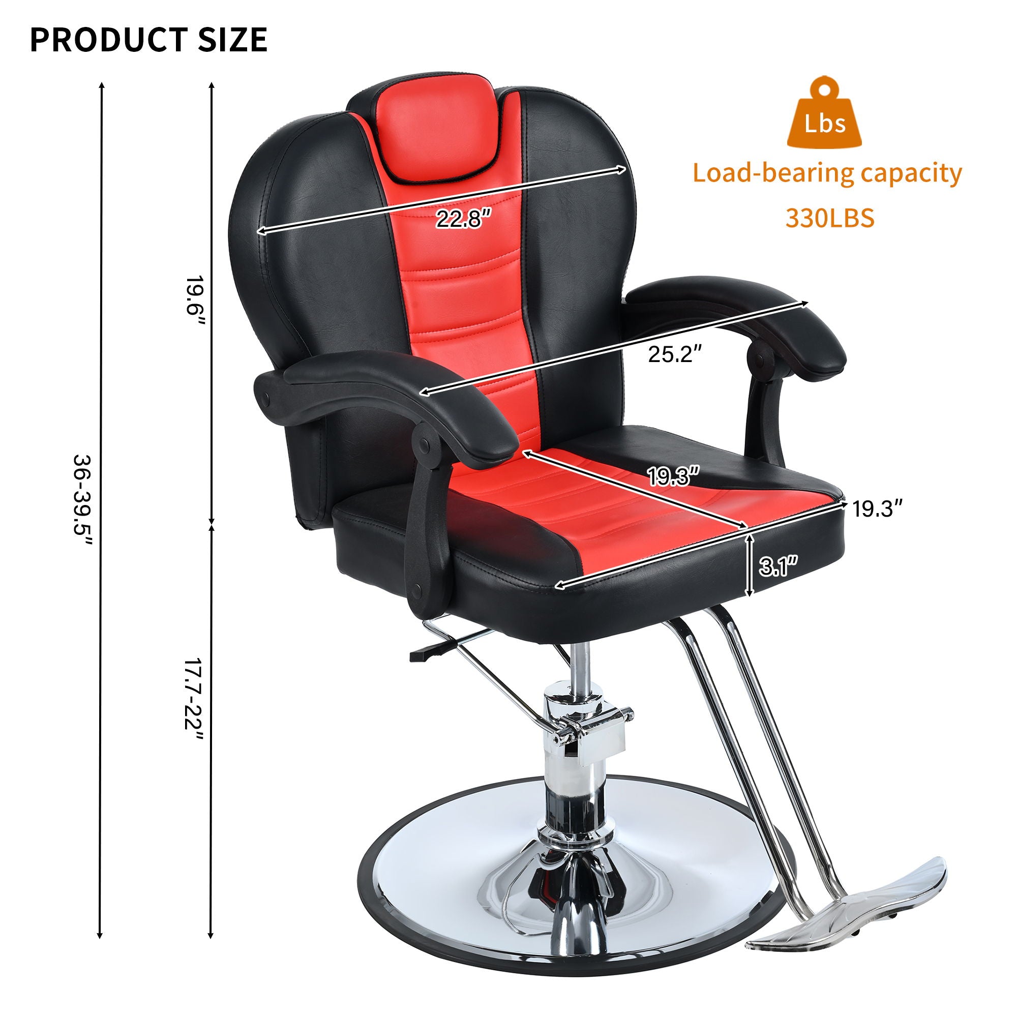 Classic Reclining Barber Chair Salon Chair For Hair Stylist With Heavy Duty Hydraulic Pump, 360° Rotation, Tattoo Chair Shampoo Beauty Salon Equipment, Max Load Weight 330 Lbs