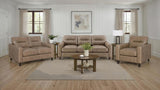 Scotland - Faux Leather Upholstered Track Arm Loveseat