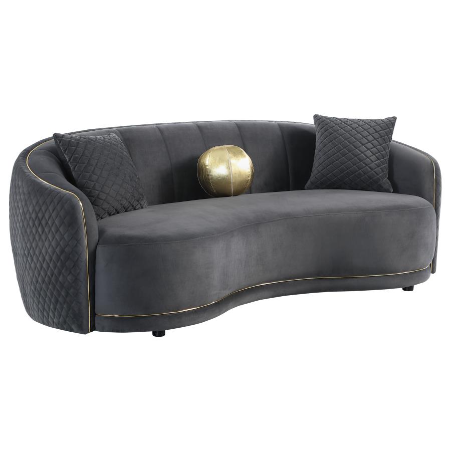 Brookside Velvet Upholstered Curved Sofa Dark Gray