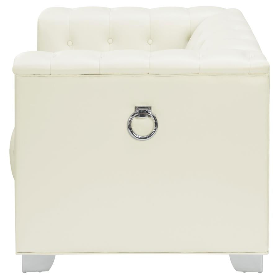 Chaviano Upholstered Track Arm Accent Chair Pearl White