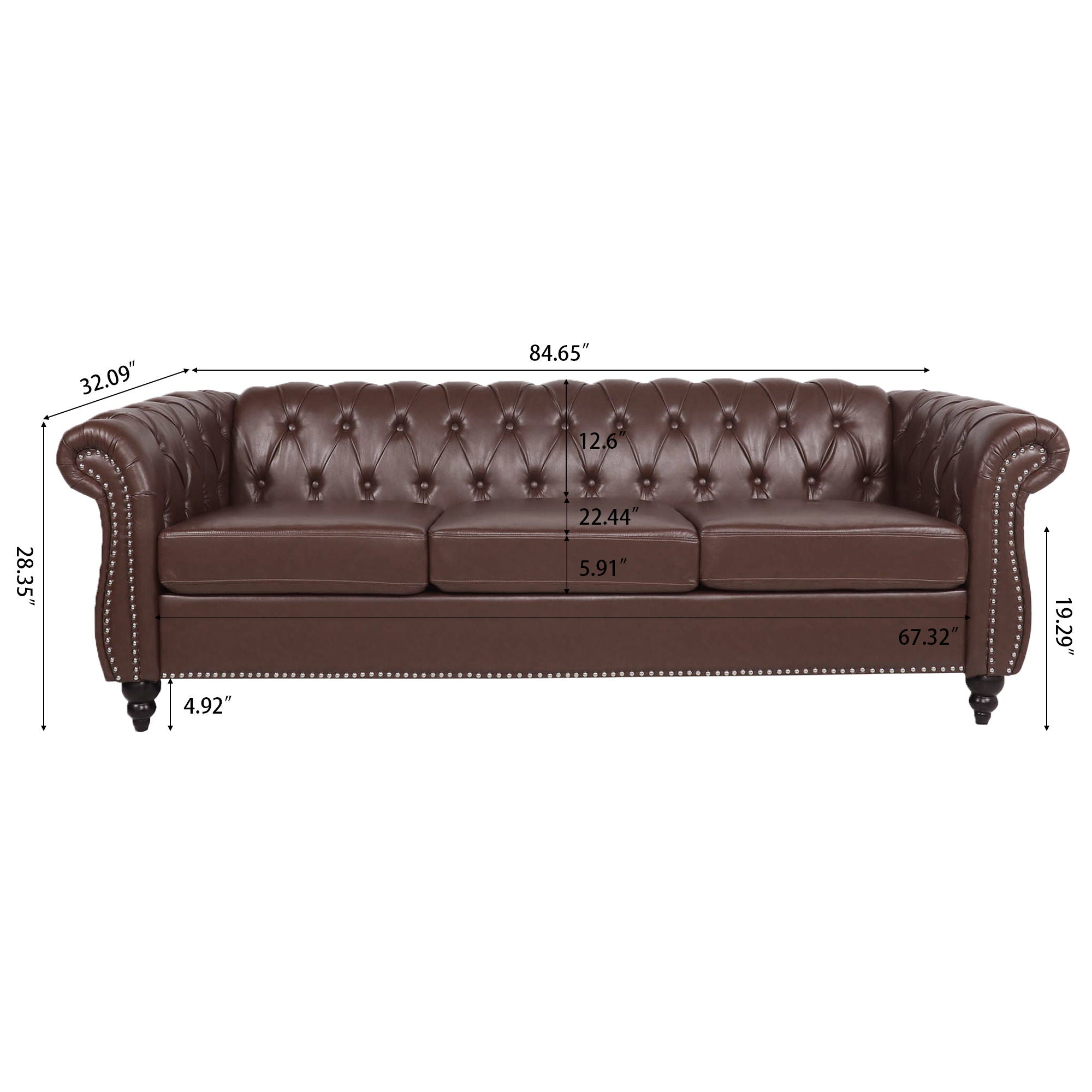 Rolled Arm Chesterfield 3 Seater Sofa