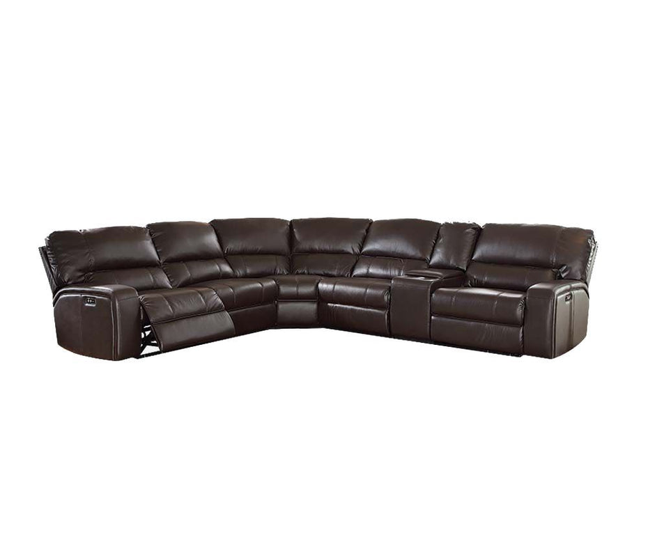 Faux Leather Power Reclining L Shaped Six Piece Corner Sectional With Console - Espresso