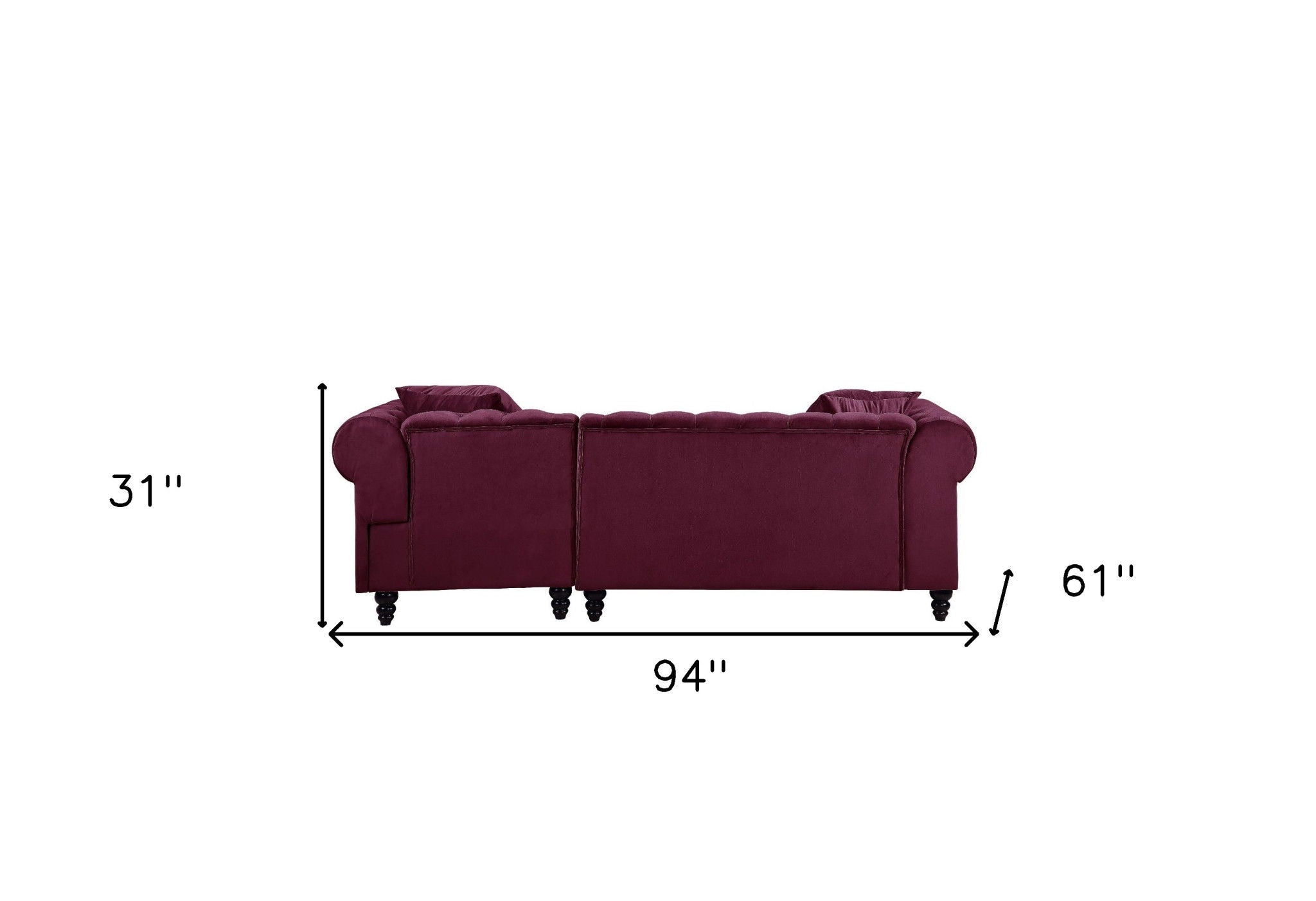 Velvet L Shaped Sofa And Chaise Sectional And Toss Pillows - Red