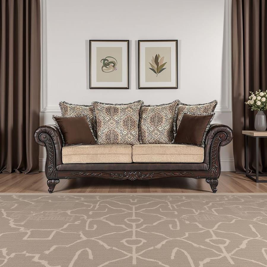 Elmbrook - Upholstered Rolled Arm Sofa - Brown