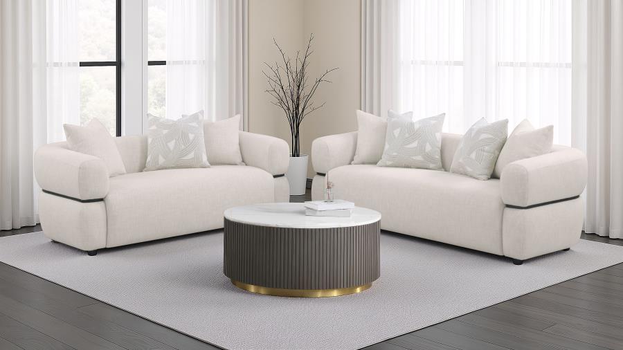 Jeanette Fabric Upholstered Round Arm Sofa Set